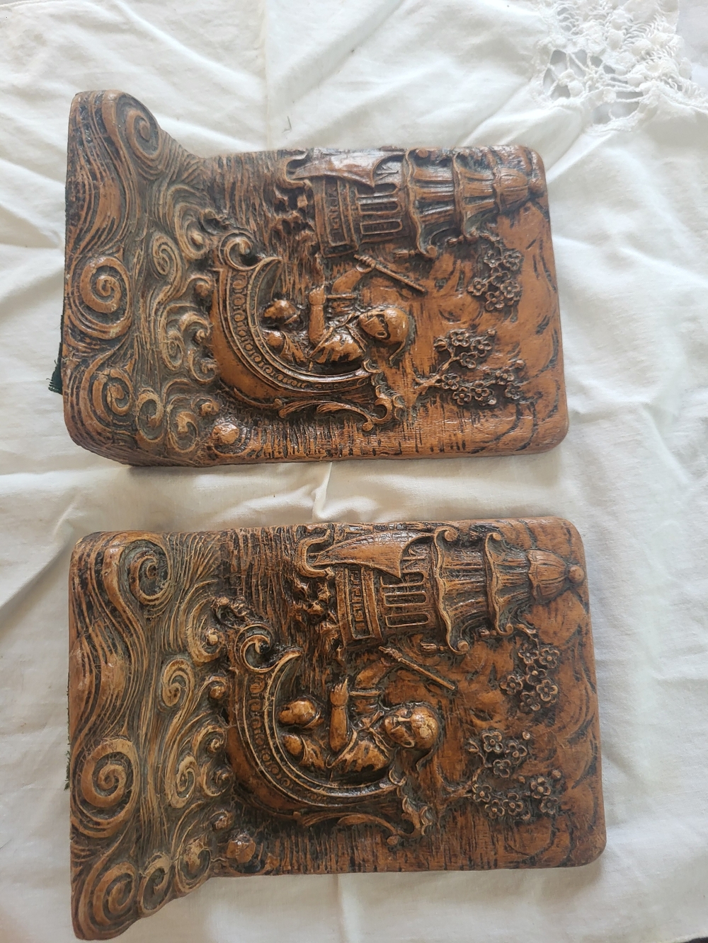Syroco Wood Composite Bookends asian fisherman  